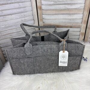 NWT Parker Baby Co. Grey Gray Felt Diaper Caddy Organizer Tote